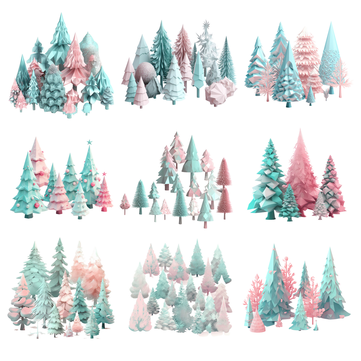 Pastel Christmas Trees Digital Art SETXTREE001