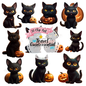 Cute Halloween Black Cat Characters - Digital Art SETCAT001