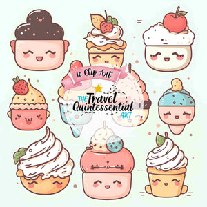 Cute Desserts Cartoon Characters - Digital Art SETCD001