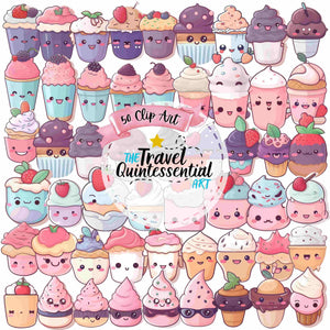 Cute Desserts Cartoon Characters - Digital Art SETCD003