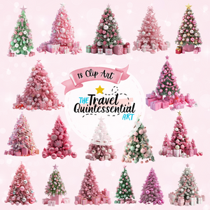 Pink Christmas Trees Digital Art SETXTREE002