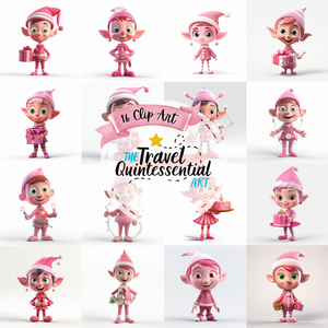 Cute Elf Characters in Pink Outfits - Digital Art SETELF001