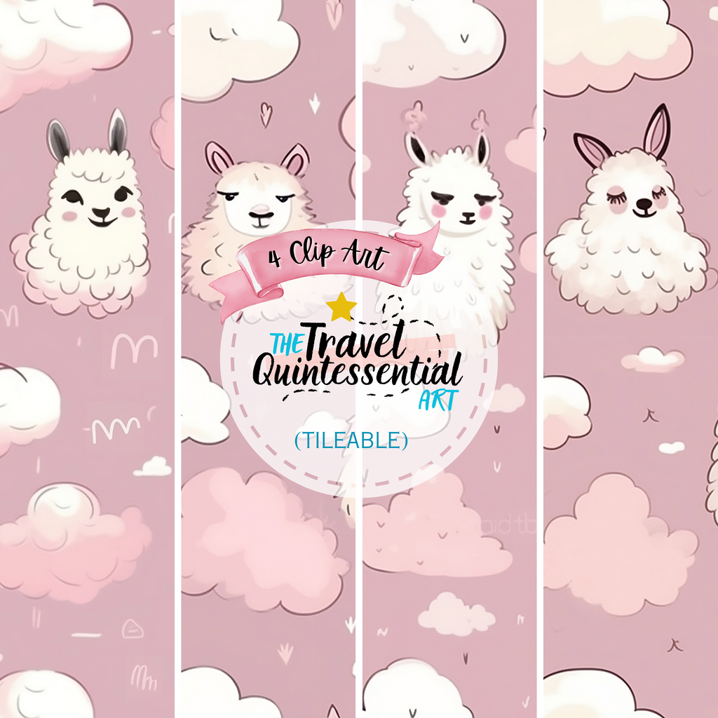 Cute Llama Cartoon Digital Art SETL001 (Tileable)