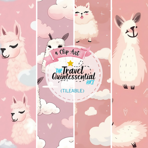 Cute Llama Cartoon Digital Art SETL002 (Tileable)