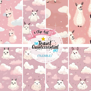 Cute Llama Cartoon Digital Art SETL003 (Tileable)