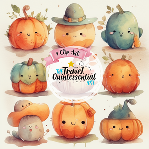 Cute Halloween Pumpkin Characters - Digital Art SETPK003