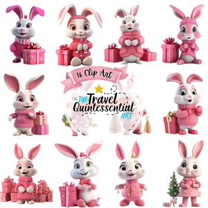 Cute Rabbits in Pink Outfits Digital Art SETRAB001