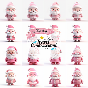 Cute Santa Claus Characters in Pink Outfits - Digital Art SETSANTA001