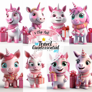 Cute Unicorns in Pink with Gifts Digital Art SETUC002