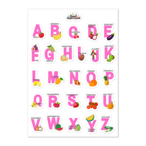 Cute Alphabets Fruits (Pink) Glossy Stickers AFP0001