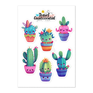 Cute Cactus Cartoon Characters Glossy Stickers C0005