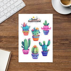 Cute Cactus Cartoon Characters Glossy Stickers C0005