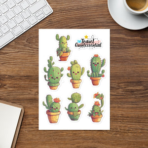 Cute Cactus Cartoon Characters Glossy Stickers C0009