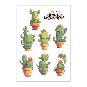 Cute Cactus Cartoon Characters Glossy Stickers C0009