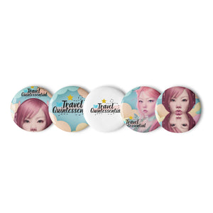 Pink Head TheTravelQuintessential Set of 5 Pin Buttons