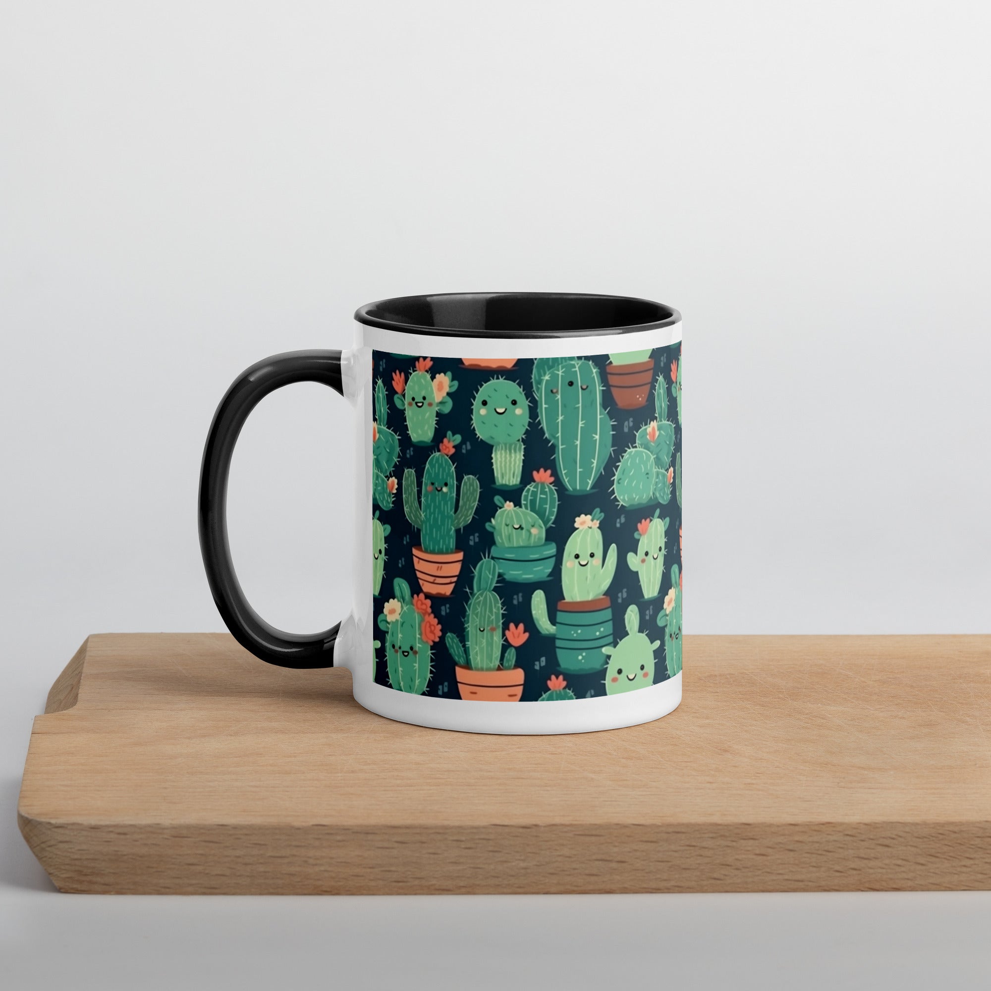 Cute Cactus Cartoon Mug with Color Inside C0004