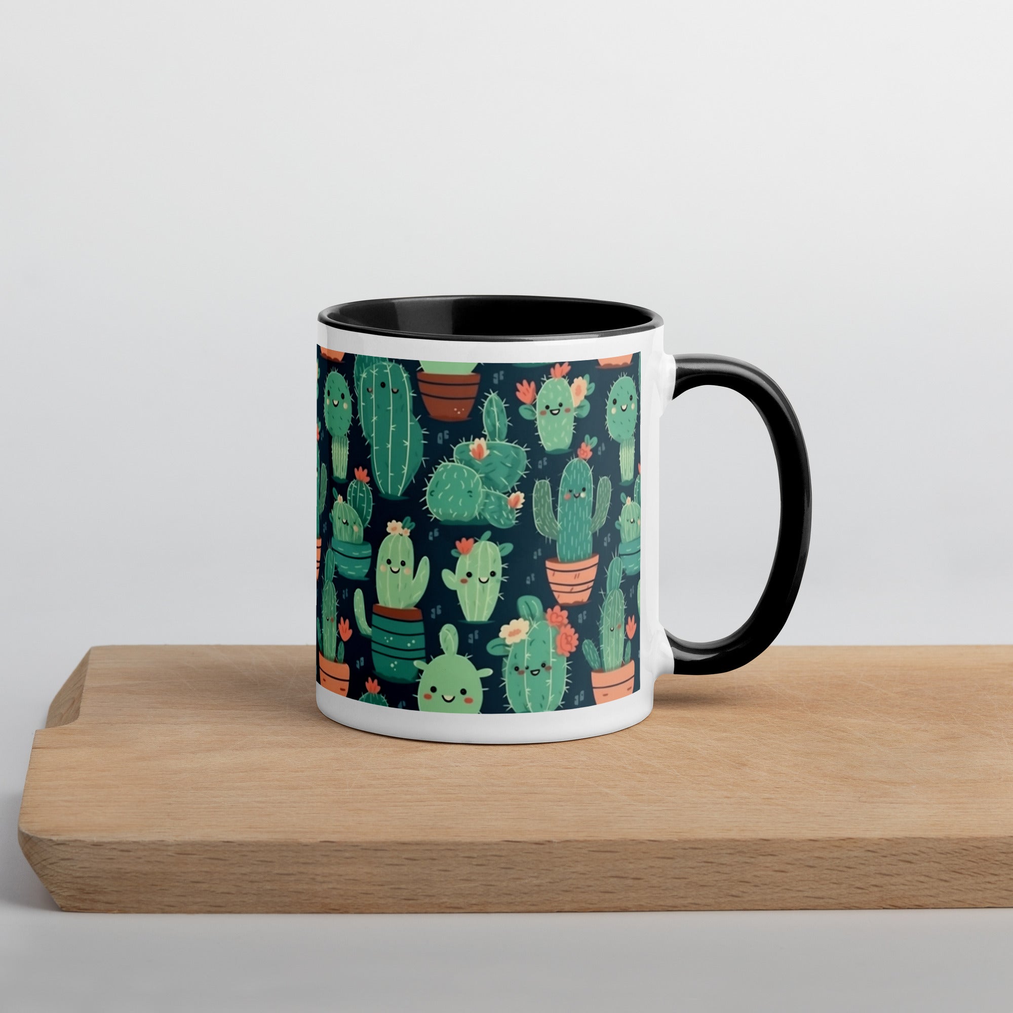 Cute Cactus Cartoon Mug with Color Inside C0004