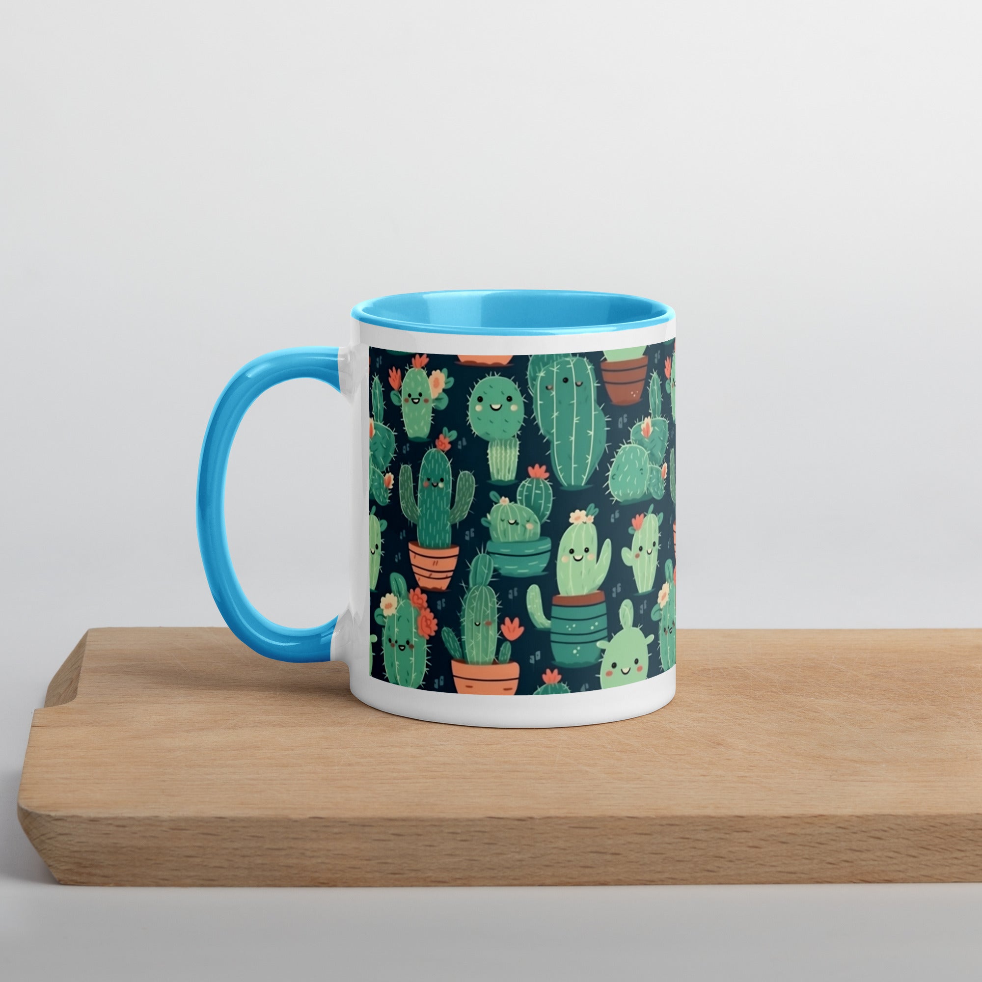 Cute Cactus Cartoon Mug with Color Inside C0004