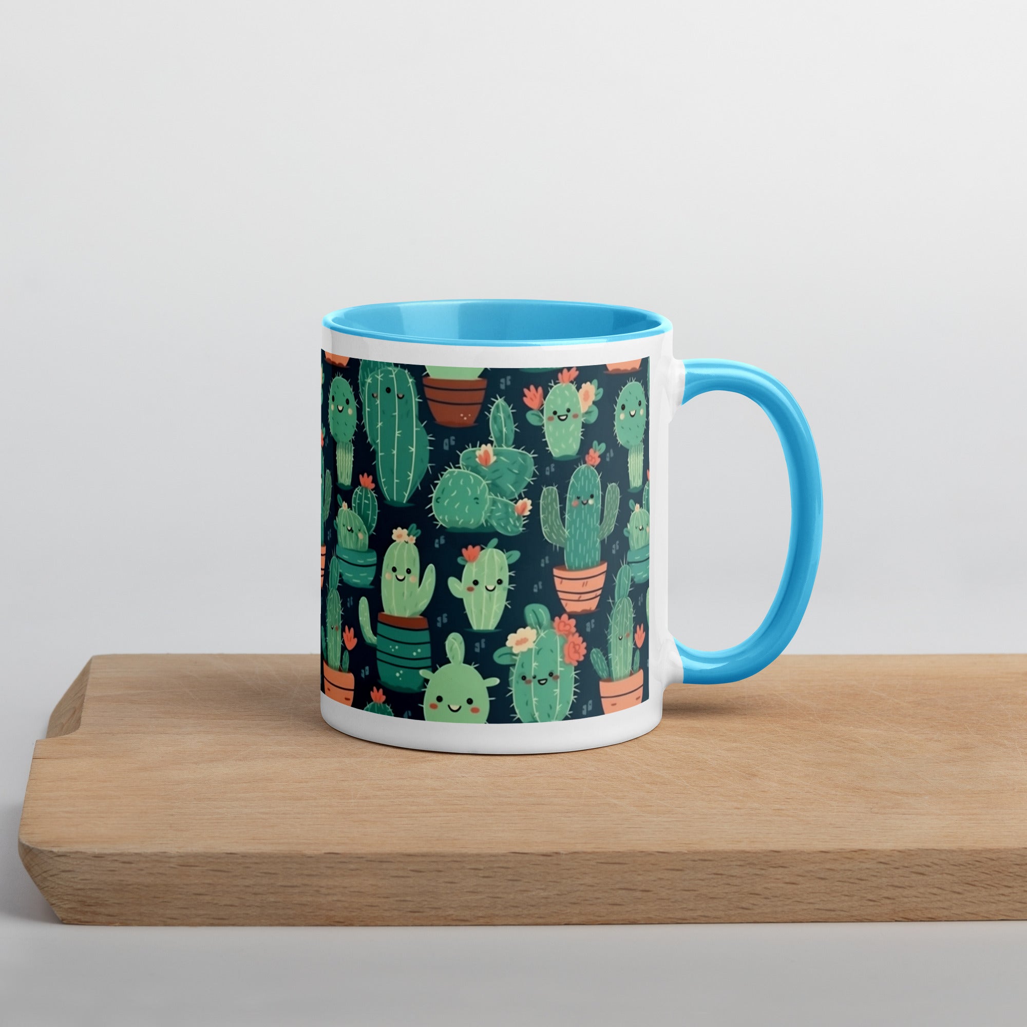 Cute Cactus Cartoon Mug with Color Inside C0004