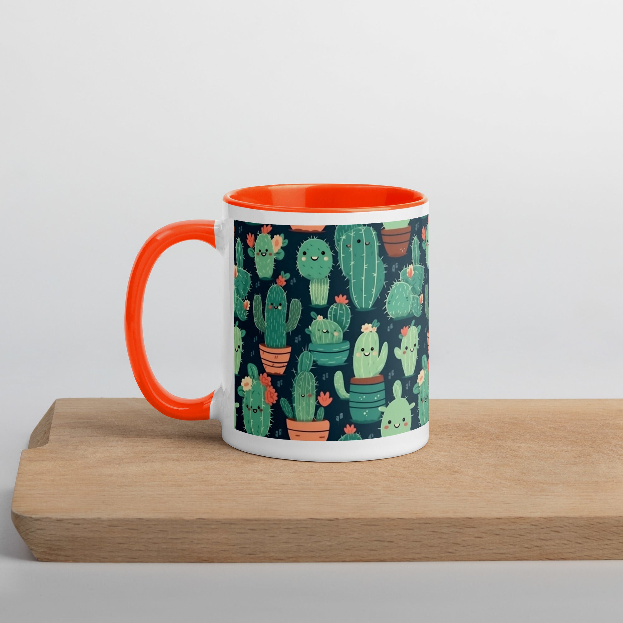 Cute Cactus Cartoon Mug with Color Inside C0004