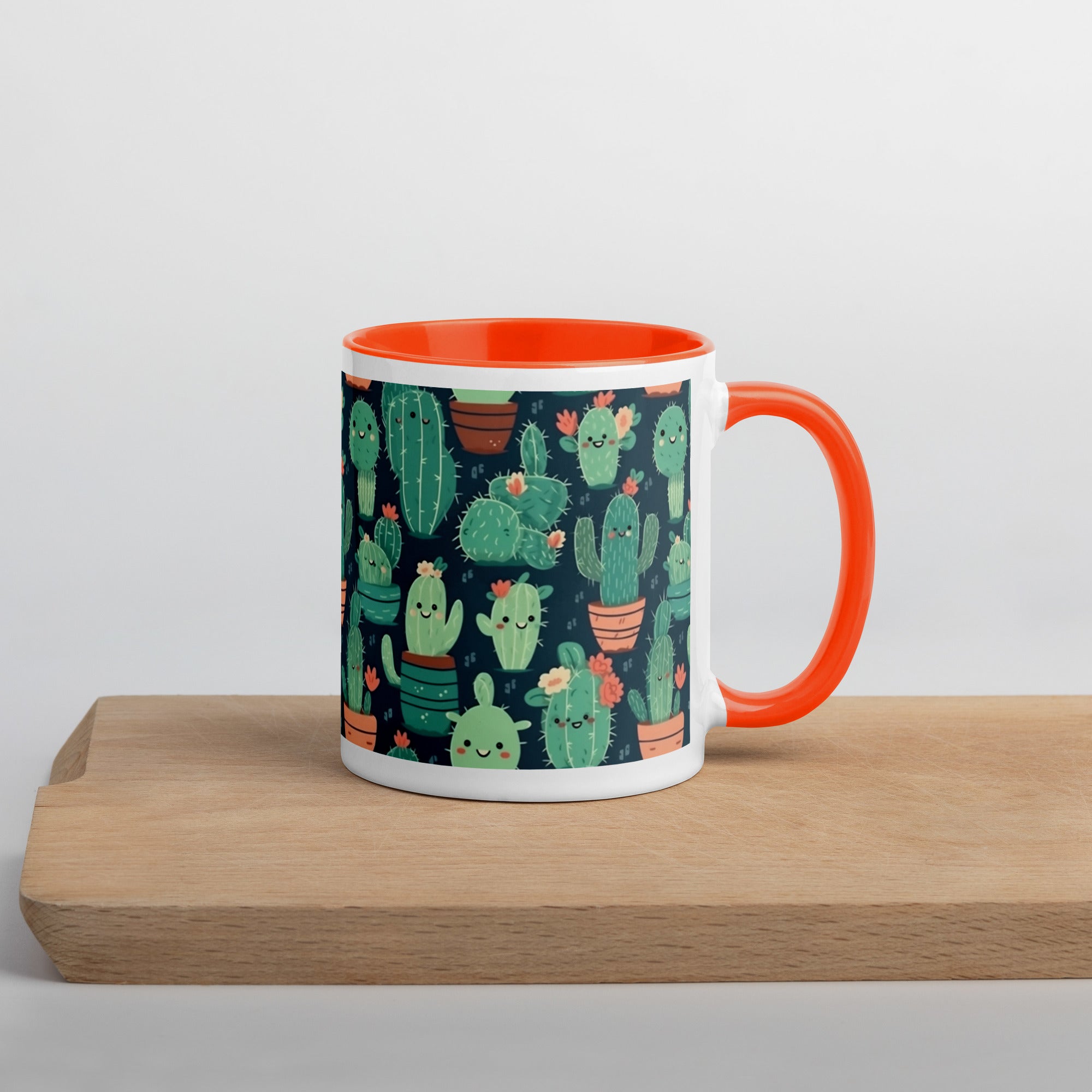 Cute Cactus Cartoon Mug with Color Inside C0004