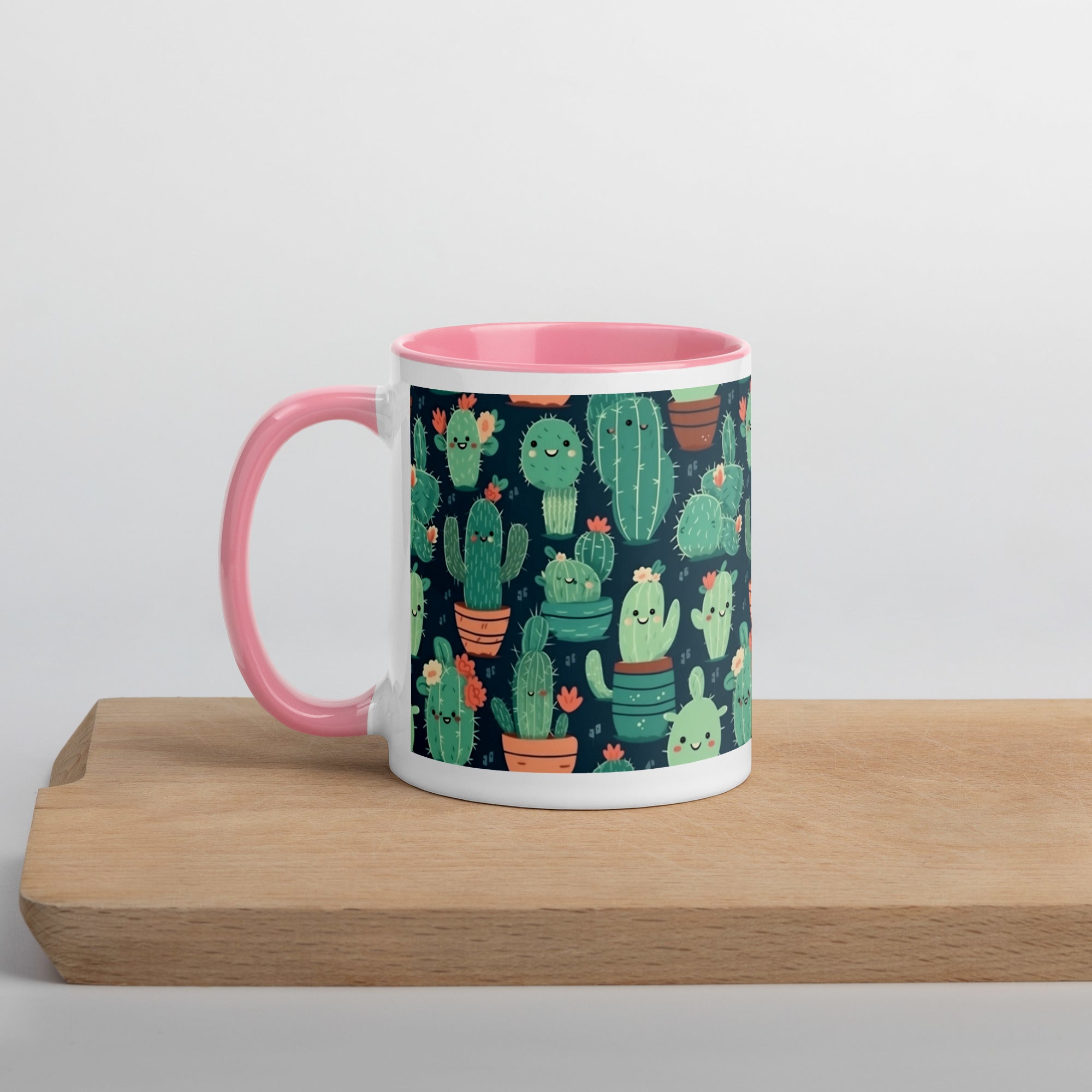Cute Cactus Cartoon Mug with Color Inside C0004