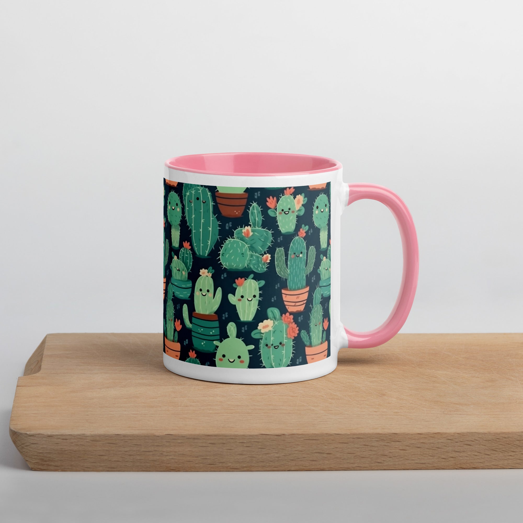 Cute Cactus Cartoon Mug with Color Inside C0004