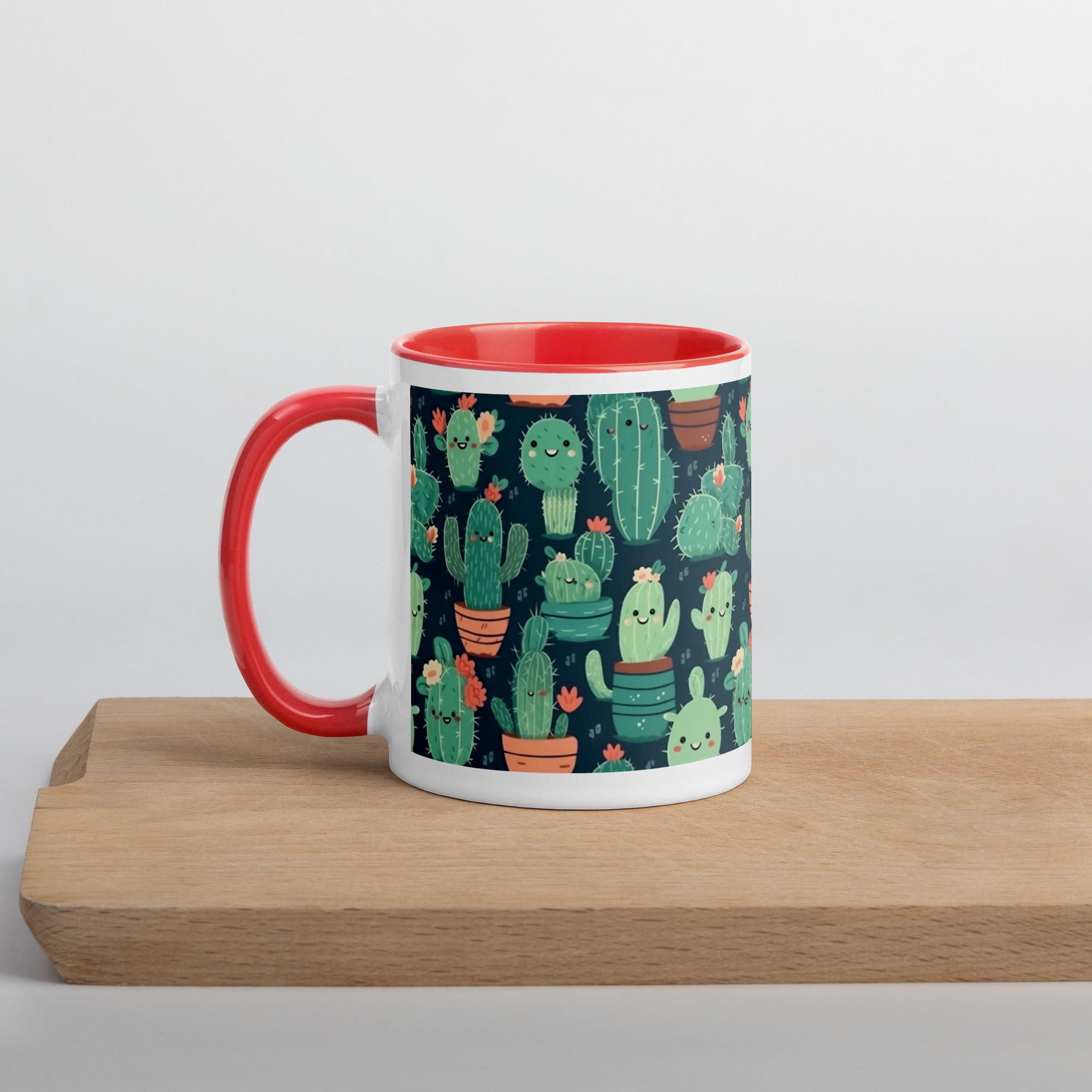 Cute Cactus Cartoon Mug with Color Inside C0004