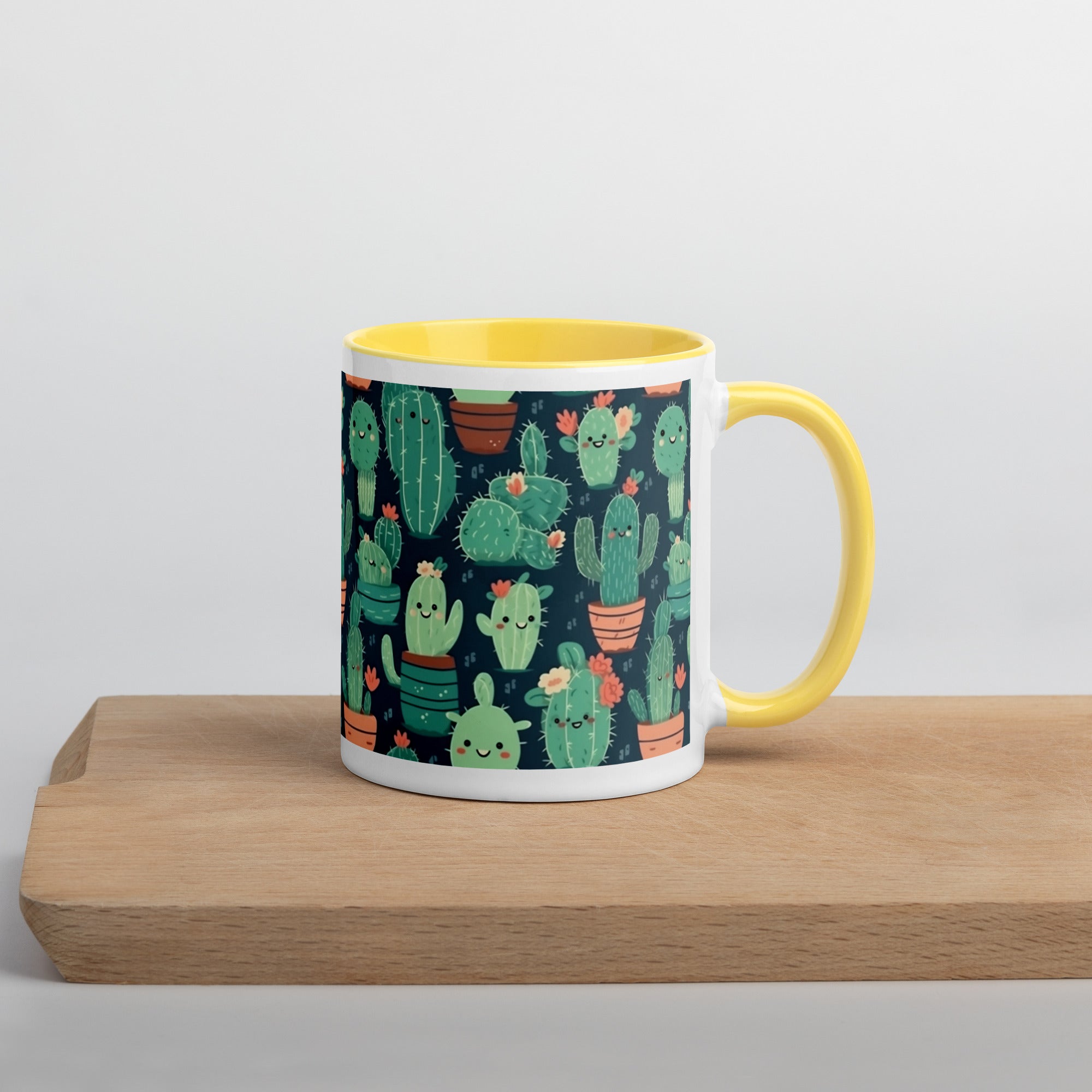 Cute Cactus Cartoon Mug with Color Inside C0004